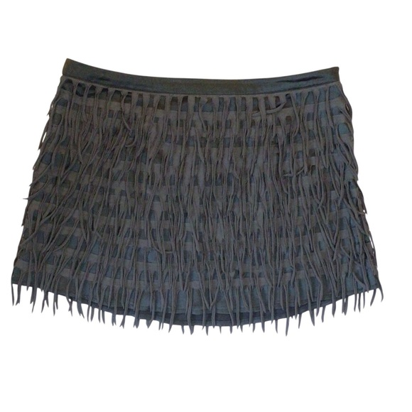NWOT Do & Be Fringe Mini Skirt Size Large Dark Green Tassel Layered Festival - Picture 5 of 6